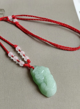 琉璃白玉平安扣绿貔貅吊坠可刻字