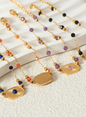 Bracelet, Stainless Steel, Natural Stone, Lapis Lazuli