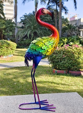 太阳能户外氛围彩色小火烈鸟工艺品铁艺园区公园装饰造景