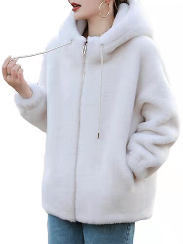 裁剪衣服Q300连帽羊剪绒女短款2025新款冬羊毛羔皮毛一体纸样大全 - 图3