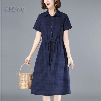 1:1实样裁剪CX80连衣裙女装夏新款收腰衬衫裙短袖裙子纸样版纸 - 图0