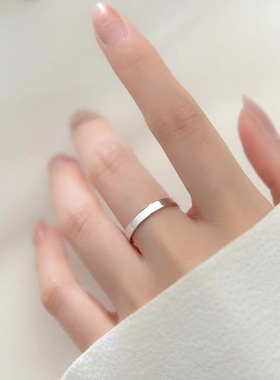 925纯银素戒光面开口戒简约设计感ins潮人戒指轻奢时尚冷淡风时尚