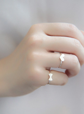 925纯银爱心蝴蝶结戒指指环开口