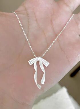 S925镀银飘带蝴蝶结项链女款高级感轻奢小众简约锁骨链2025年