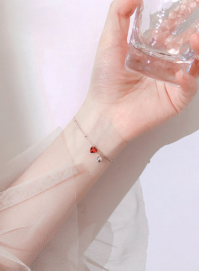 红色甜美风会响铃铛韩版爱心手链