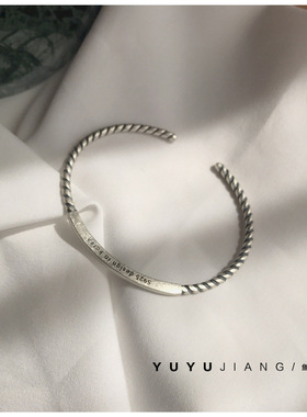 日韩风纯银复古做旧麻花手镯