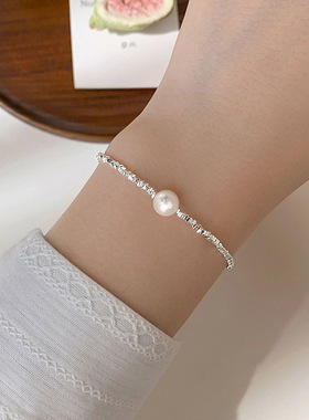 925银碎银子灰珠子手链女ins清冷风小众设计轻奢百搭气质手饰品