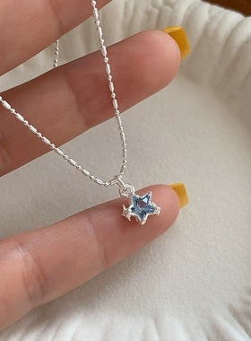 925纯银蓝色星星项链女款2025新款爆款小众设计轻奢高级感锁骨链