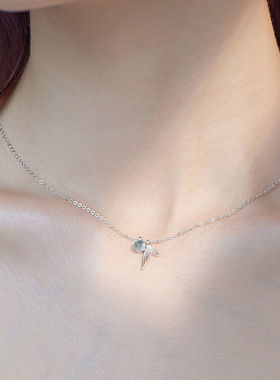 纯银人鱼泪尾巴蓝色森系锁骨链