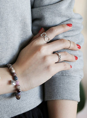 韩国几何镂空圆圈指环银饰品