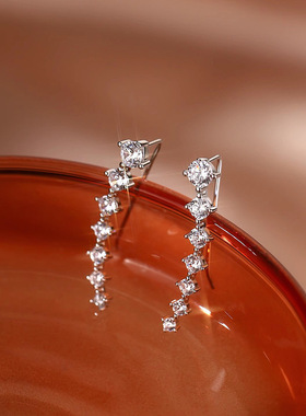 925银闪钻一排耳钉2025新爆款耳环轻奢高级女小众设计耳饰
