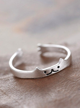 纯银指环百搭韩国关节猫咪尾戒