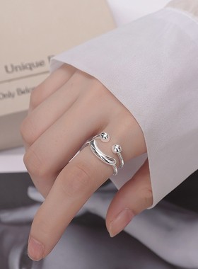 晴天笑脸简约少女戒指开口可调节小众设计百搭指环个性食指尾戒子