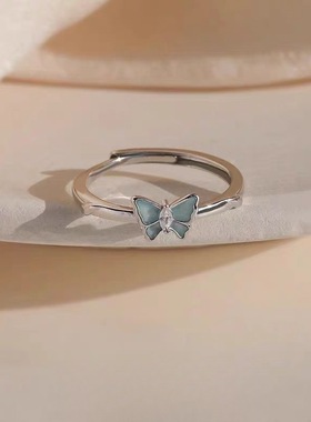 蝴蝶戒指女生2025年小众轻奢素圈食指戒设计高级感开口戒