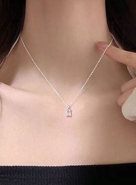 方锆石吊坠水波链简约小众女项链ins新款潮轻奢气质锁骨链