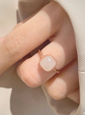 925纯银小众设计玉石和田玉戒指