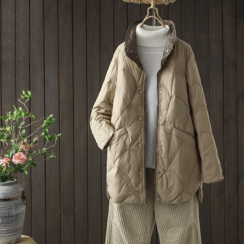 冬季轻薄羽绒服女2024年新款中长款大码宽松显瘦白鸭绒薄款外套潮
