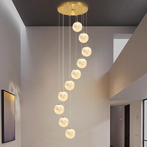 3D打印月球楼梯吊灯长吊灯复式楼楼梯间别墅氛围客厅挑空长线吊灯 - 图2