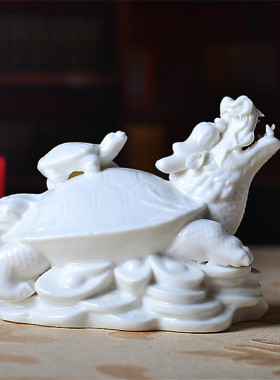 陶瓷工艺品中式办公室摆件龙龟