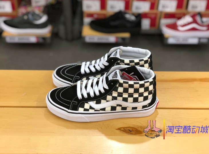 VANS范斯SK8-MID黑白格子经典帆布中帮休闲滑板鞋VN0A391F6BT - 图2