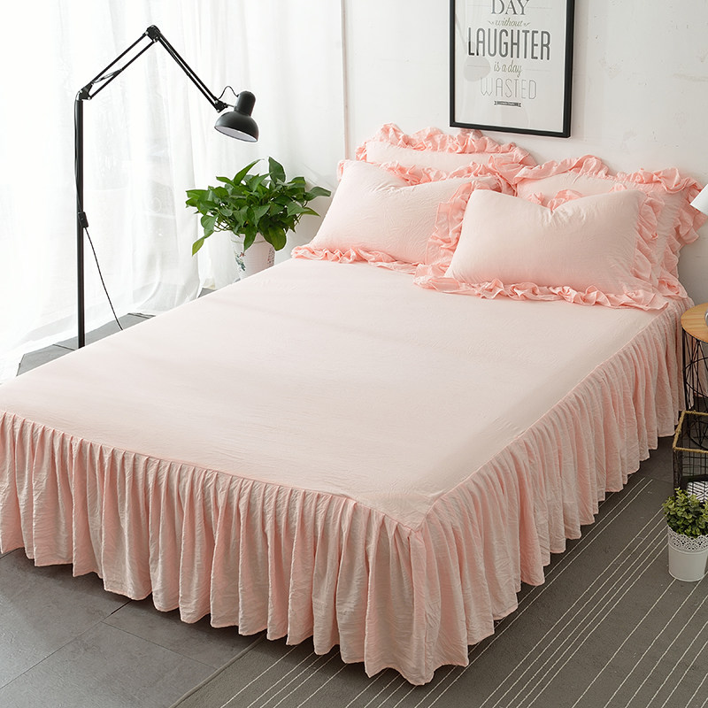 韩式纯色床裙单件公主风水洗棉防滑床套床单单人双人床罩,淘宝优惠券,粉丝福利购,淘宝优惠卷
