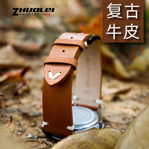 复古简约真皮手表带男适配海鸥精工天美时NOMOS豪利时快拆牛皮带 - 图0