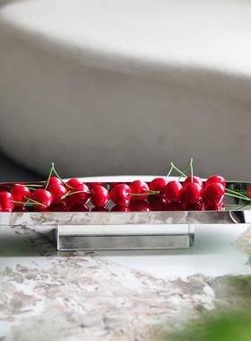 轻奢现代水晶底座果盘零食盘售楼处样板房工长条托盘艺装饰品摆件