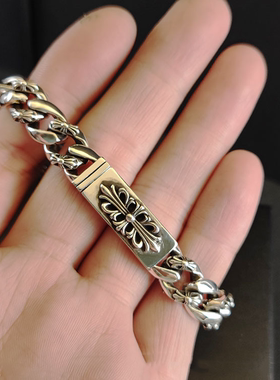 CH克罗伈S925银十字花守护者半花手链欧美插片做旧朋克男女款手环