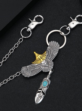 个性镂空老鹰复古机车牛仔裤链潮男女光面十字链羽毛包链单层腰链