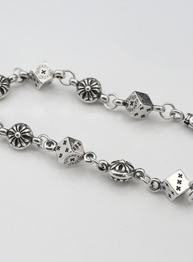 CH克罗伈复古泰银十字架骰子手链情侣款欧美嘻哈赛博朋克男女手环