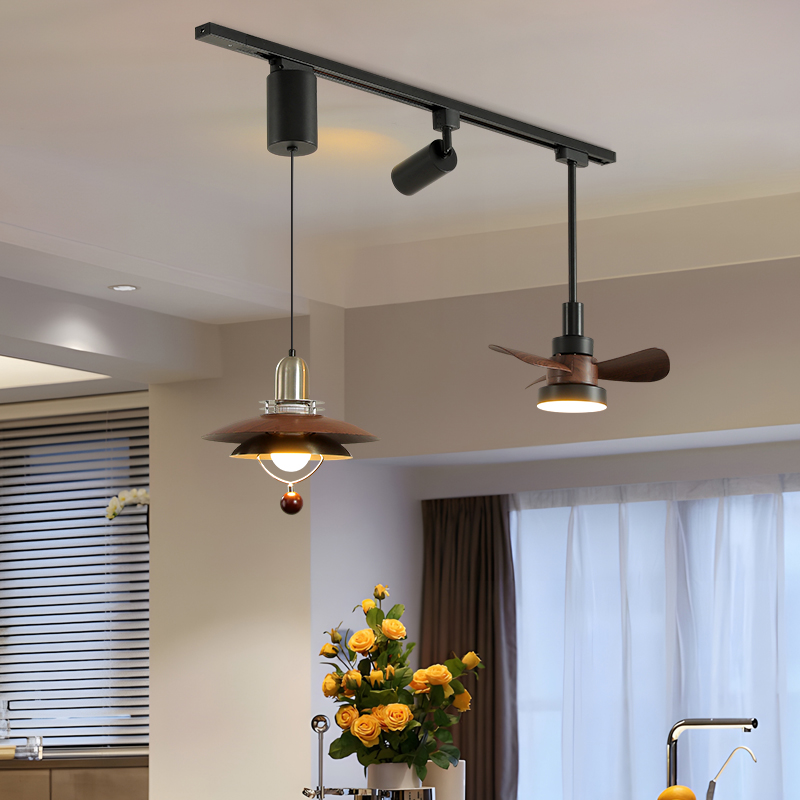 现代简约餐厅灯胡桃木色餐桌吧台灯可升降可移动饭厅一字形吊灯 - 图1