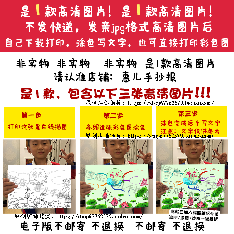 荷花思维导图手抄报三年级下册语文三课电子版小报黑白线稿涂色,淘宝优惠券,粉丝福利购,淘宝优惠卷