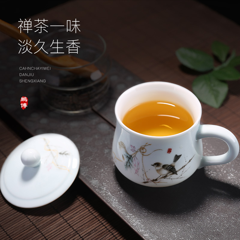 陶瓷带盖杯子景德镇影青创意简约马克杯大容量喝水家用办公泡茶杯-图2