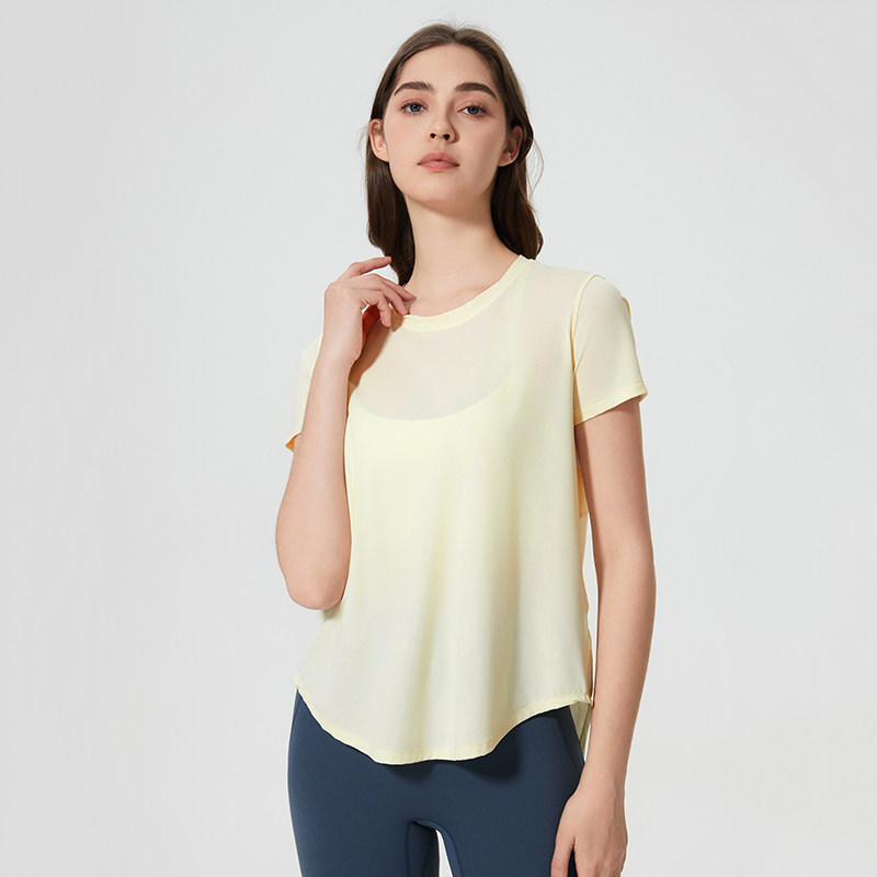 春夏宽松瑜伽服短袖运动T恤女速干网纱普拉提罩衫跑步健身服上衣,淘宝优惠券,粉丝福利购,淘宝优惠卷