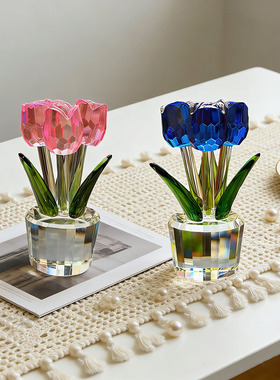 手工水晶郁金香花瓶摆件