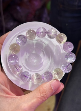 上新！厂家直销一手货源！天然水晶透体拉丝彩色紫锂辉手链大颗粒