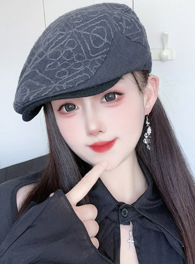 新款时尚百搭前进帽子男女秋冬款韩版网红鸭舌帽羊毛尼复古贝雷帽