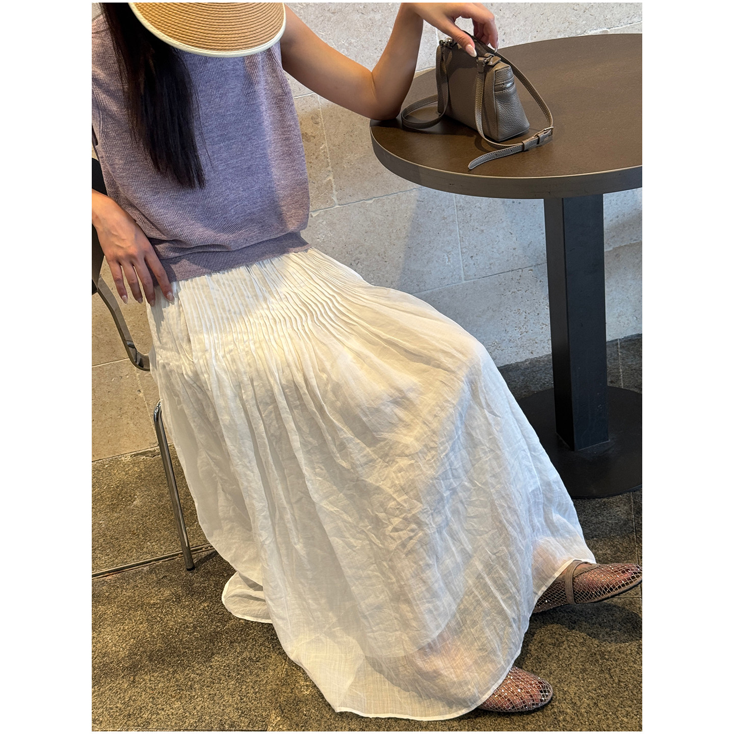 【颖颖家】灵动飘逸，仙气儿十足~苎麻松紧腰抽绳压褶半裙 W2460