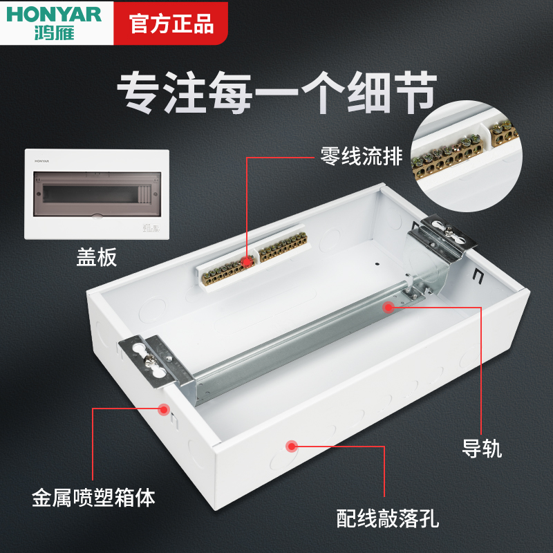 鸿雁配电箱强电箱家用空气开关电箱盒配电柜断路器回路暗装布线箱-图1
