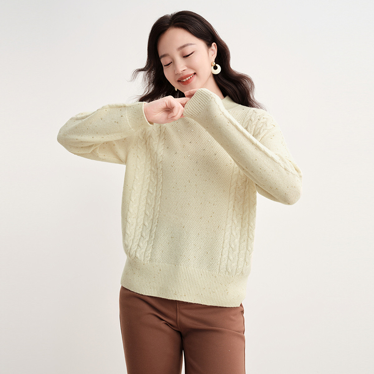 珂莱蒂尔商场同款女装冬季羊毛半高圆领毛衣纯色百搭针织衫