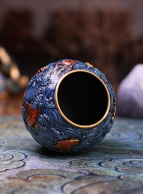 九鱼闹海钵彩铜铜器摆件