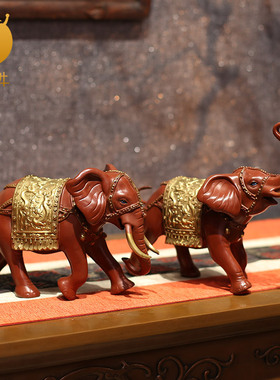 金蜗牛铜象一对客厅酒柜装饰摆件