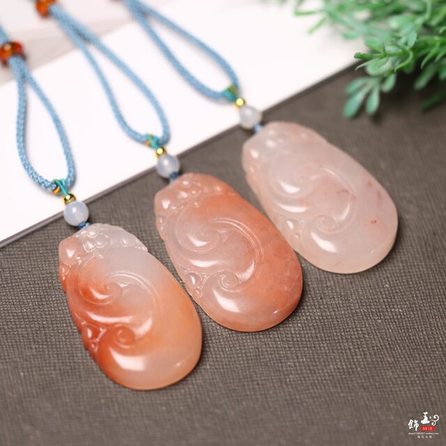 Xinjiang Golden Silk Jade Auspicious Ruyi Jade Pendant Pink Peach Blossom Stuffed Life Ruyi Necklace Jade Pendant Sweater Chain