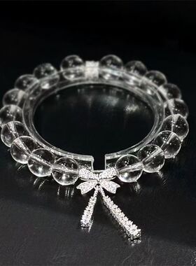 轻奢冰透10mm白色串珠蝴蝶结飘带手链女冰凉甜美高级礼物透明手串