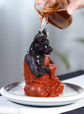 精品宜兴紫砂茶宠牛仙茶台摆件纯手工制作可养雕塑茶桌台展柜配件