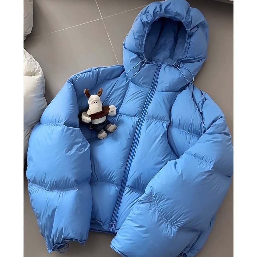 2026冬季新款百搭蓝色连帽泡芙棉服外套女短款加厚保暖廓形面包服,淘宝优惠券,粉丝福利购,淘宝优惠卷