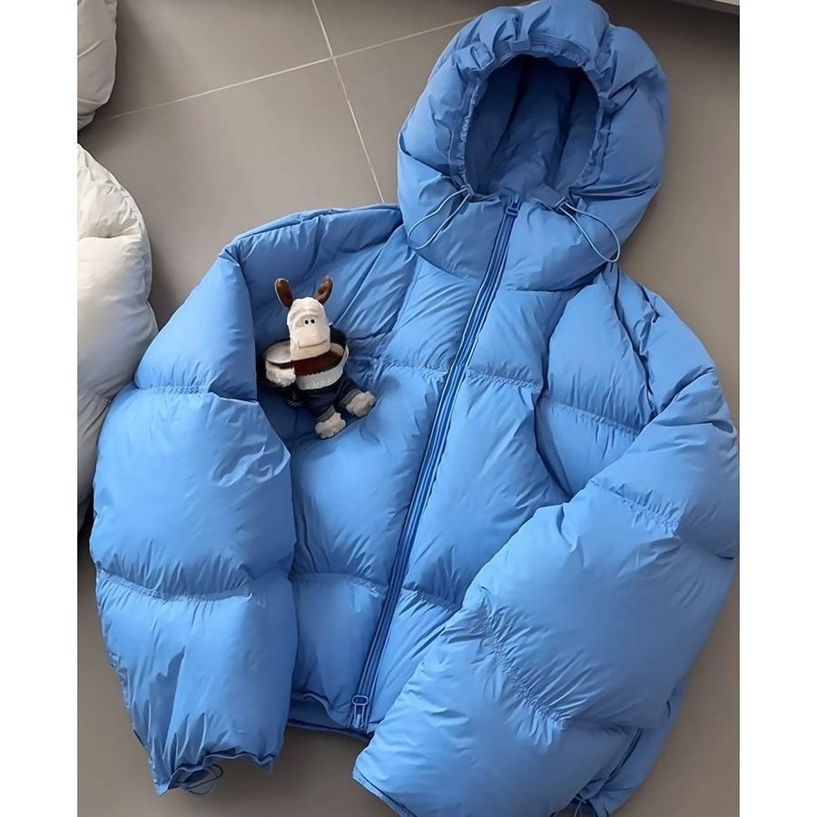 2026冬季新款百搭蓝色连帽泡芙棉服外套女短款加厚保暖廓形面包服,淘宝优惠券,粉丝福利购,淘宝优惠卷