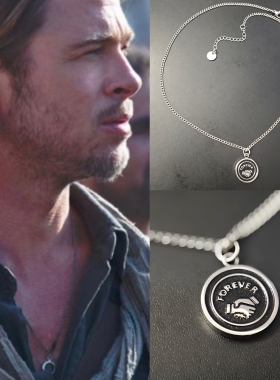 布拉德·皮特Brad Pitt 友谊长存握手FOREVER项链抹黑钛钢圈周边