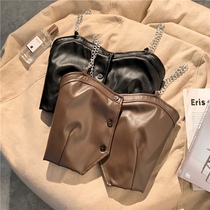 Girl Spring Autumn Season New Chain Leather Harness Vest Children Stack Wearing Short single-row button PU leather waistcoat Fashion Tide