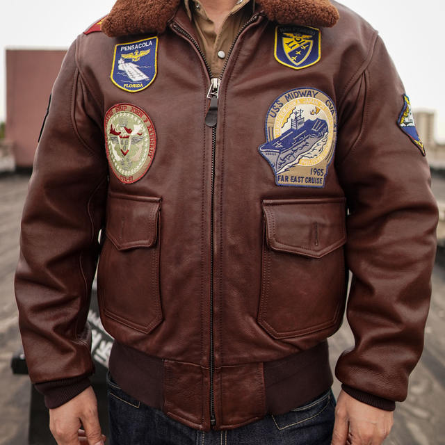 Men's classic G1 flight jacket Top Gun yellow cowhide 1.5 thickness genuine leather autumn and winter plus cotton loose large size